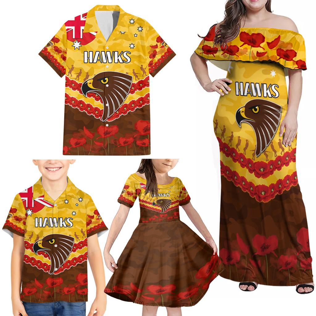 Custom Hawks Football Family Matching Off Shoulder Maxi Dress and Hawaiian Shirt ANZAC Lest We Forget