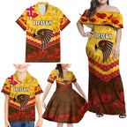 Custom Hawks Football Family Matching Off Shoulder Maxi Dress and Hawaiian Shirt ANZAC Lest We Forget