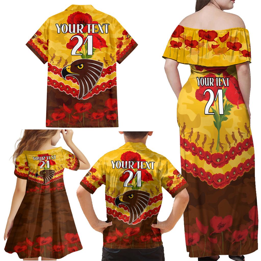 Custom Hawks Football Family Matching Off Shoulder Maxi Dress and Hawaiian Shirt ANZAC Lest We Forget