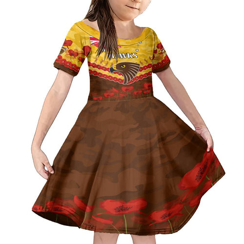 Custom Hawks Football Family Matching Off Shoulder Short Dress and Hawaiian Shirt ANZAC Lest We Forget