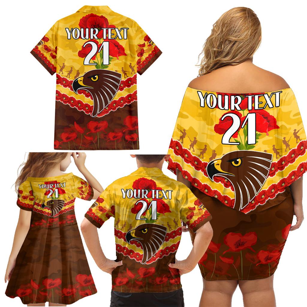 Custom Hawks Football Family Matching Off Shoulder Short Dress and Hawaiian Shirt ANZAC Lest We Forget