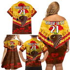 Custom Hawks Football Family Matching Off Shoulder Short Dress and Hawaiian Shirt ANZAC Lest We Forget