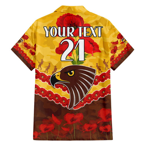 Custom Hawks Football Family Matching Off Shoulder Short Dress and Hawaiian Shirt ANZAC Lest We Forget