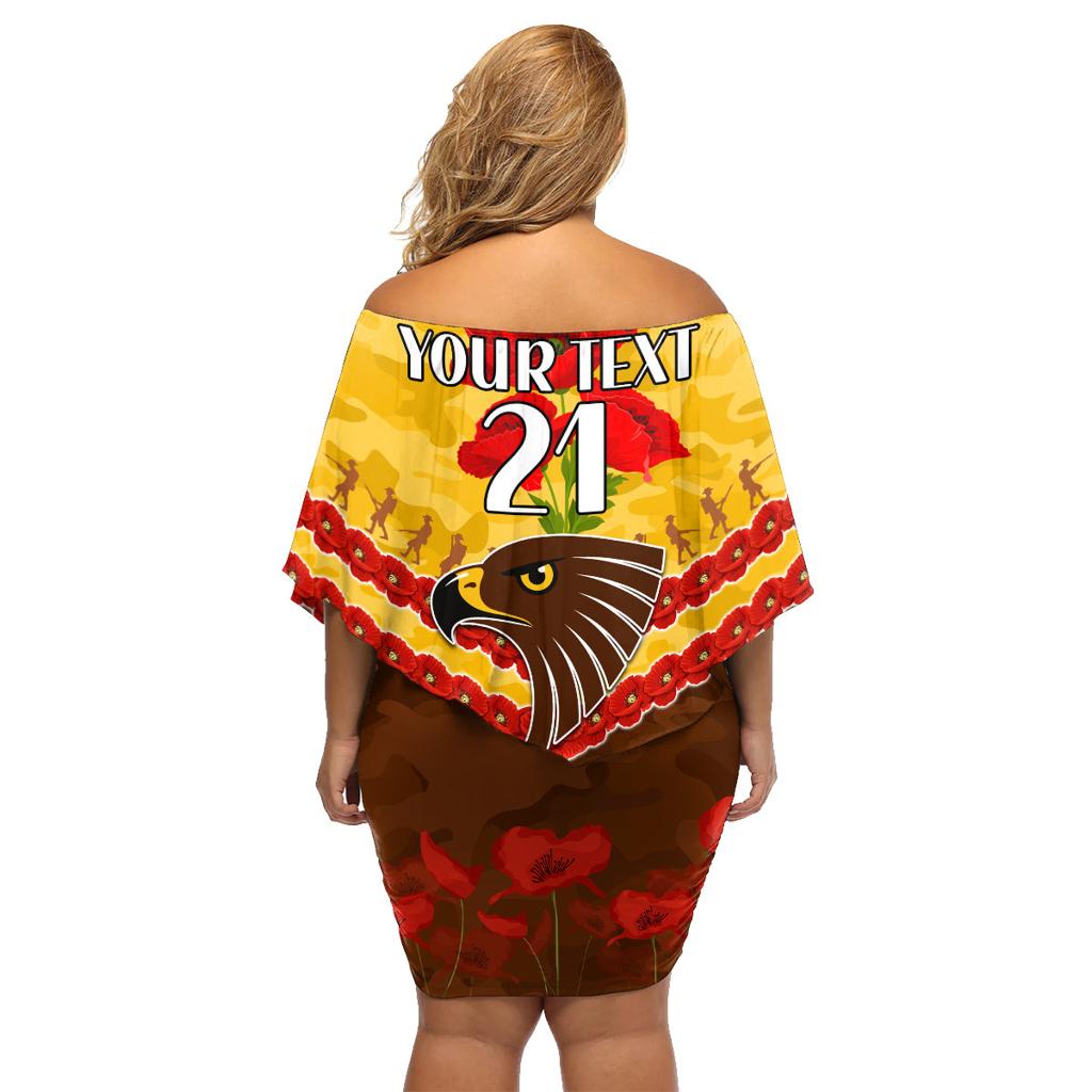 Custom Hawks Football Family Matching Off Shoulder Short Dress and Hawaiian Shirt ANZAC Lest We Forget