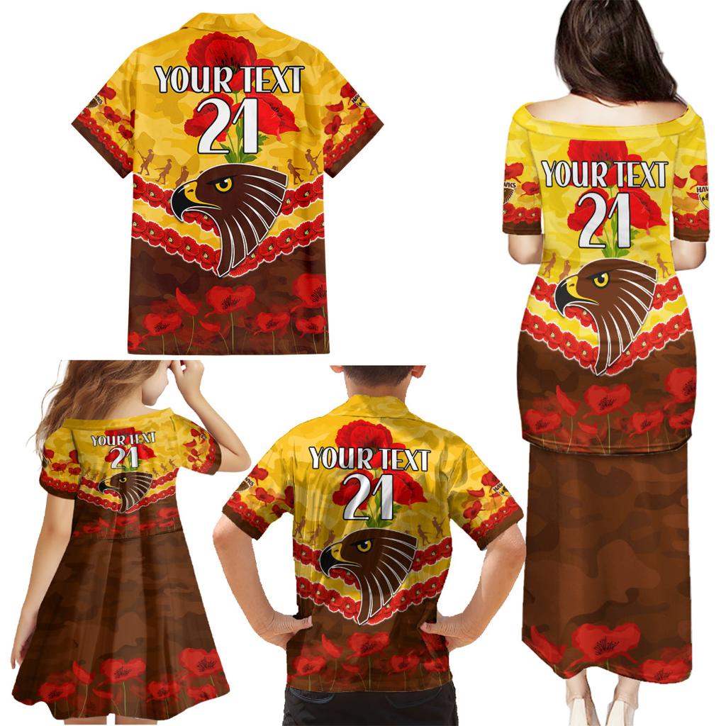 Custom Hawks Football Family Matching Puletasi and Hawaiian Shirt ANZAC Lest We Forget