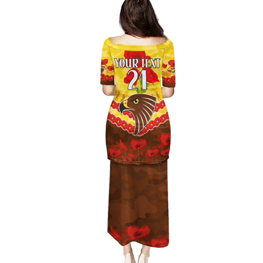 Custom Hawks Football Family Matching Puletasi and Hawaiian Shirt ANZAC Lest We Forget