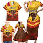 Custom Hawks Football Family Matching Short Sleeve Bodycon Dress and Hawaiian Shirt ANZAC Lest We Forget