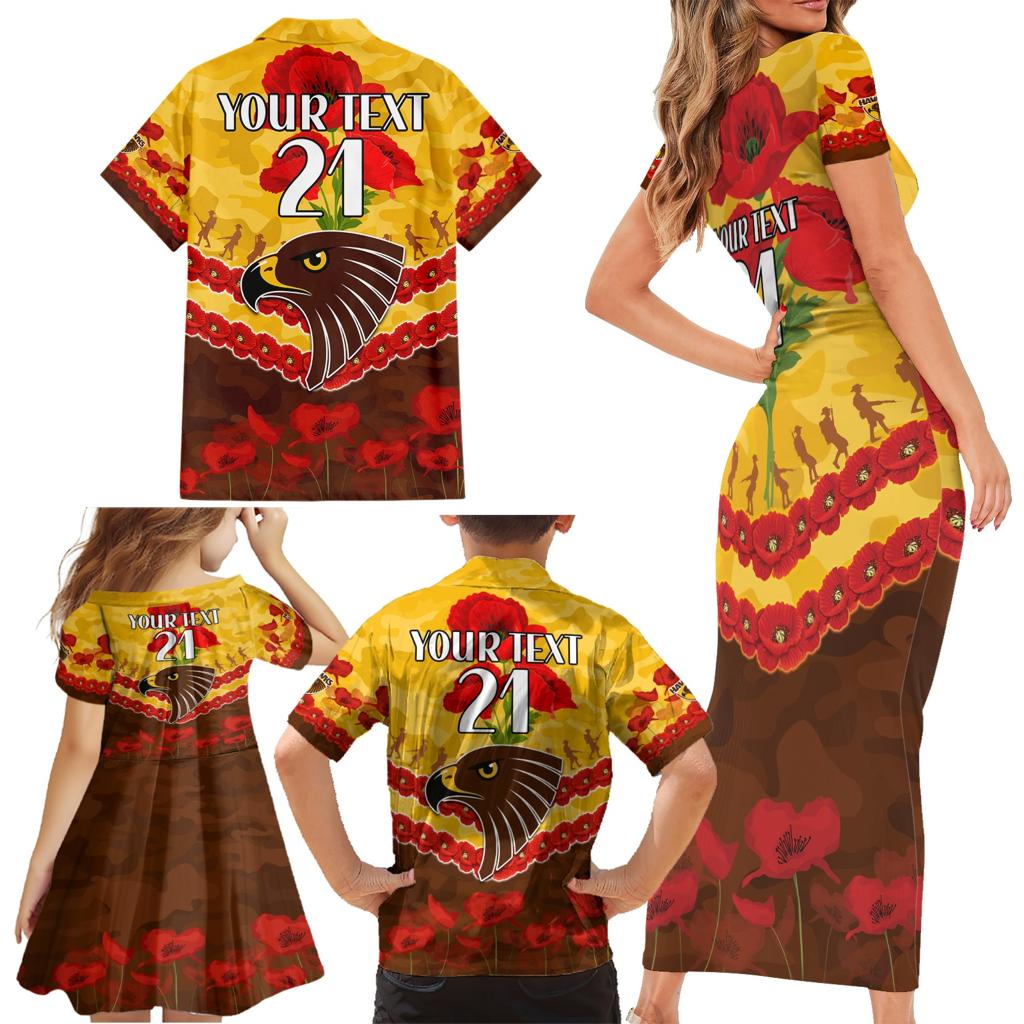 Custom Hawks Football Family Matching Short Sleeve Bodycon Dress and Hawaiian Shirt ANZAC Lest We Forget