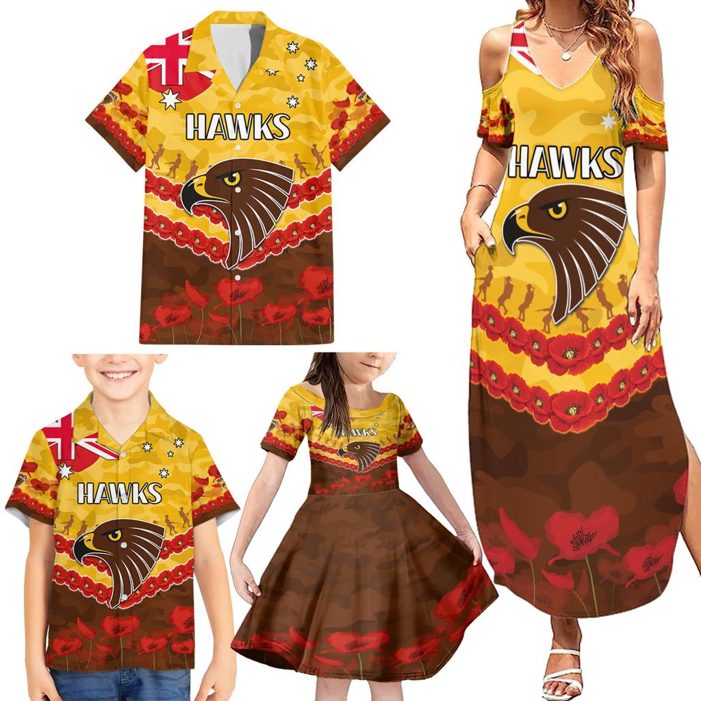 Custom Hawks Football Family Matching Summer Maxi Dress and Hawaiian Shirt ANZAC Lest We Forget
