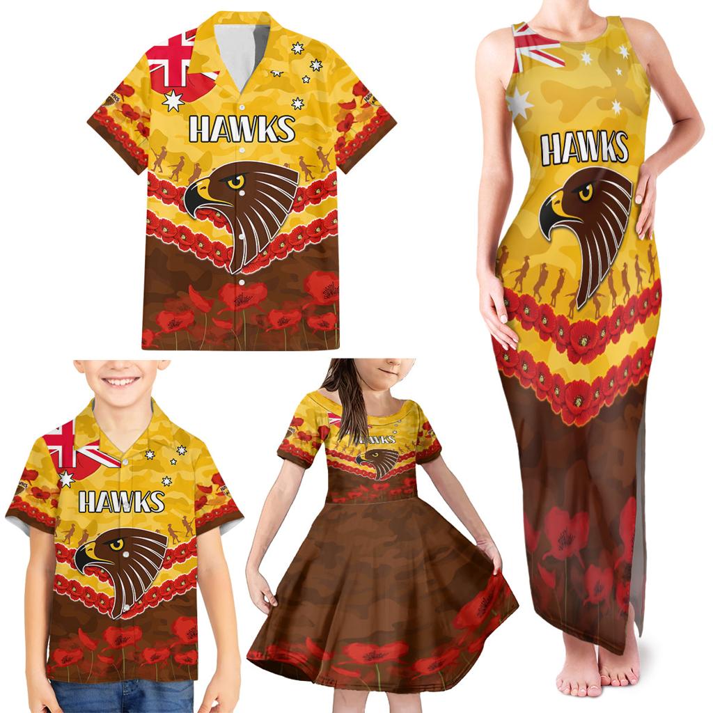 Custom Hawks Football Family Matching Tank Maxi Dress and Hawaiian Shirt ANZAC Lest We Forget