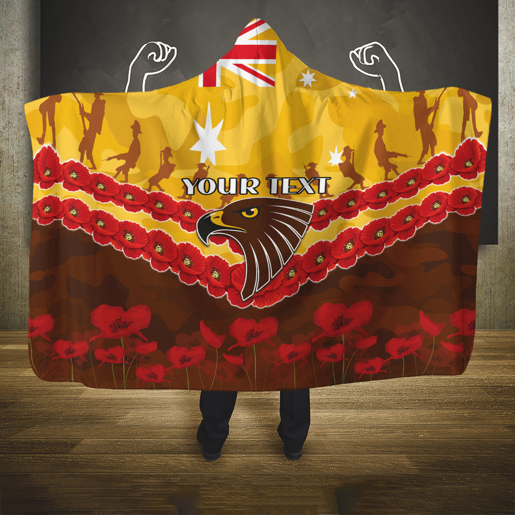 Custom Hawks Football Hooded Blanket ANZAC Lest We Forget