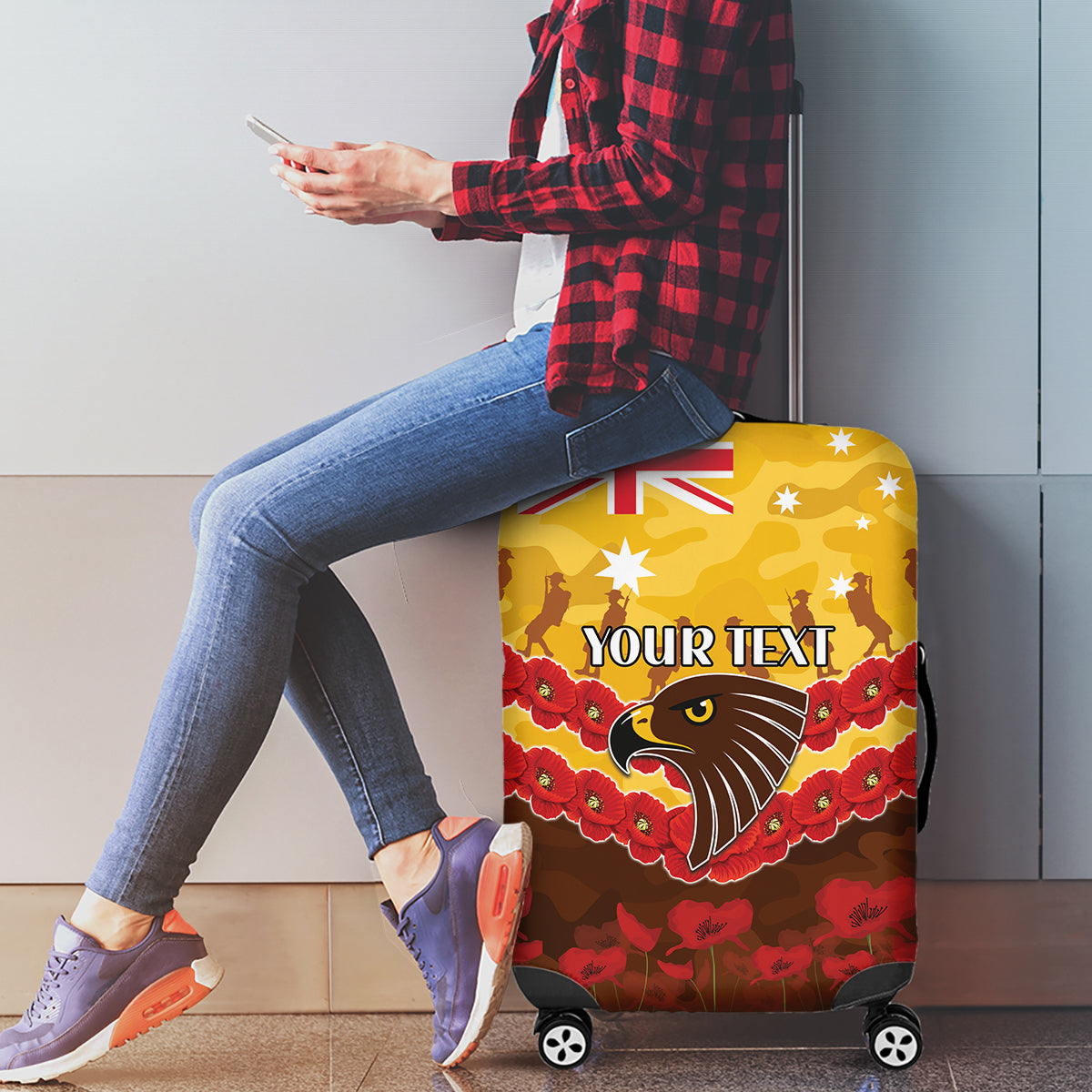 Custom Hawks Football Luggage Cover ANZAC Lest We Forget