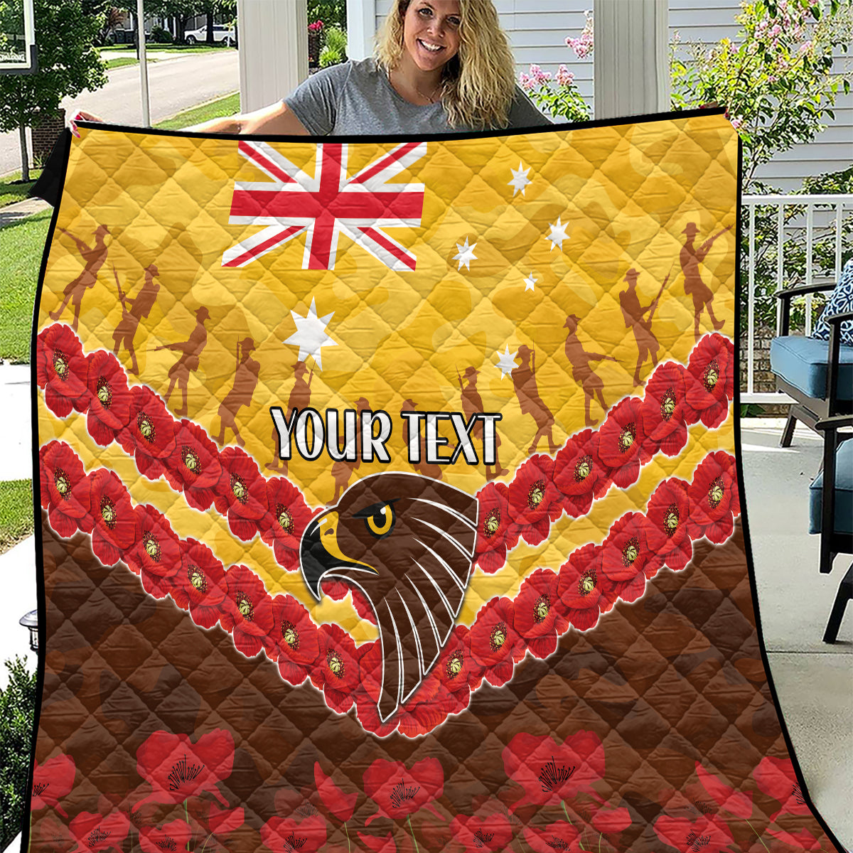 Custom Hawks Football Quilt ANZAC Lest We Forget