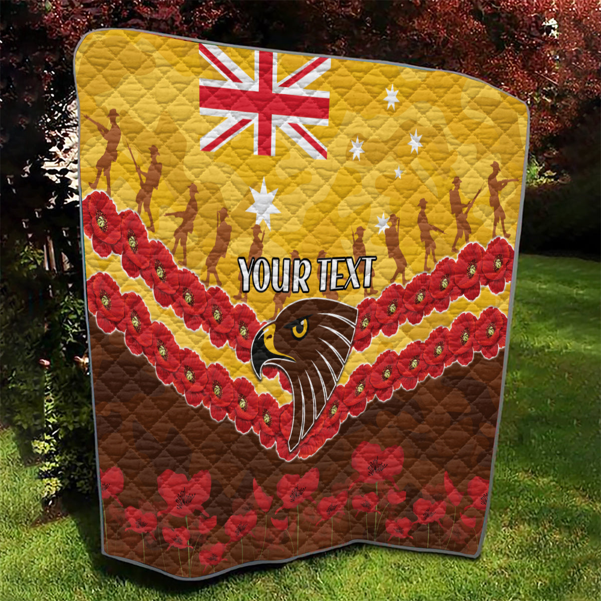 Custom Hawks Football Quilt ANZAC Lest We Forget