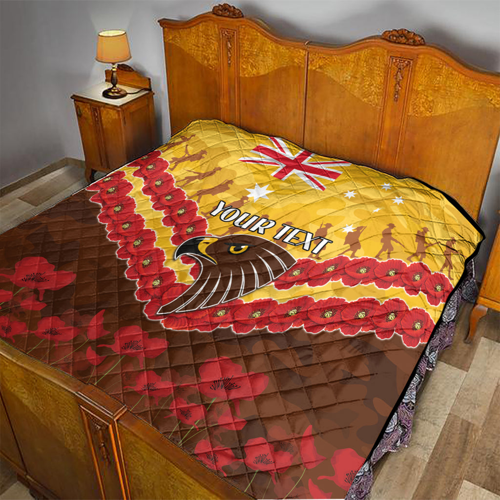 Custom Hawks Football Quilt ANZAC Lest We Forget
