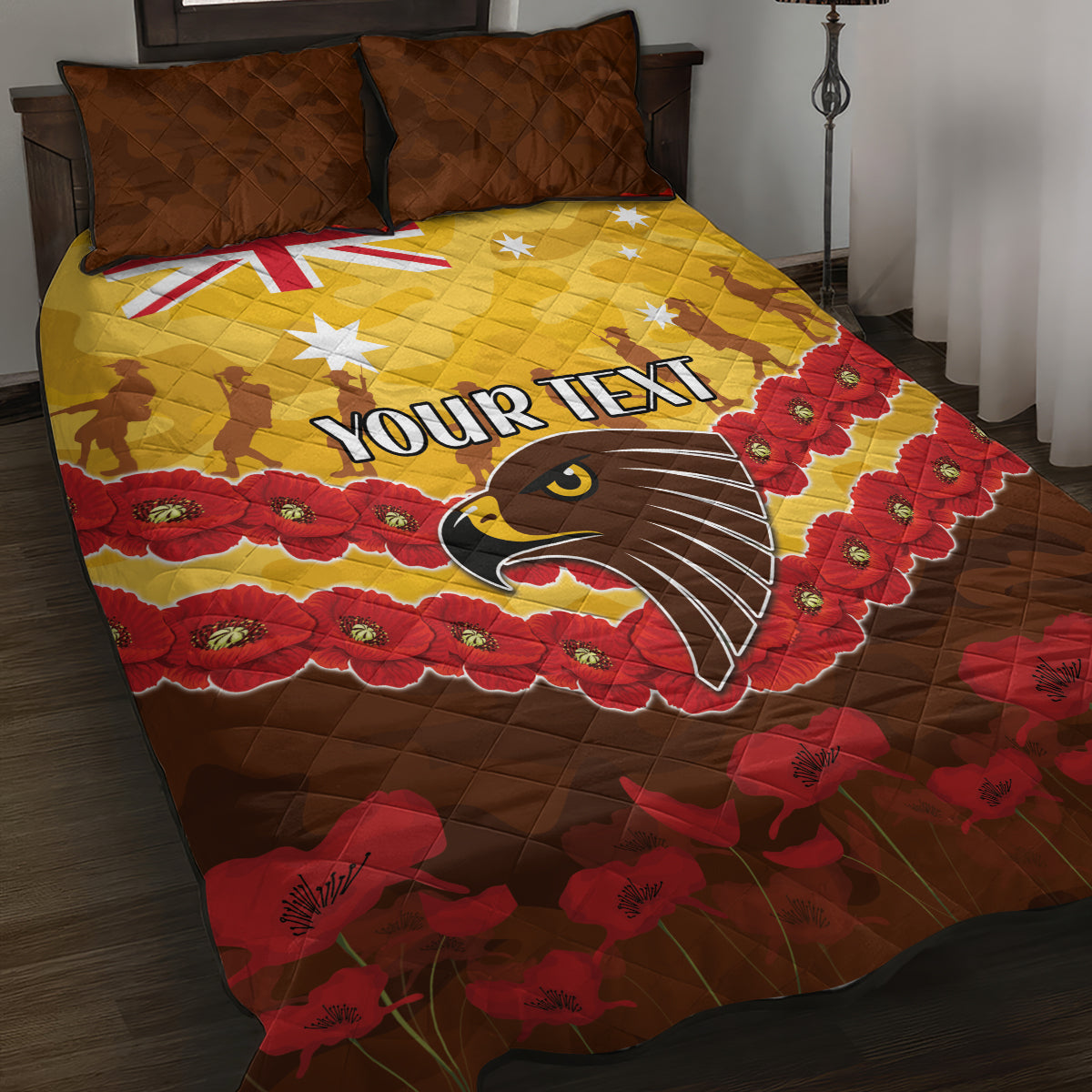 Custom Hawks Football Quilt Bed Set ANZAC Lest We Forget