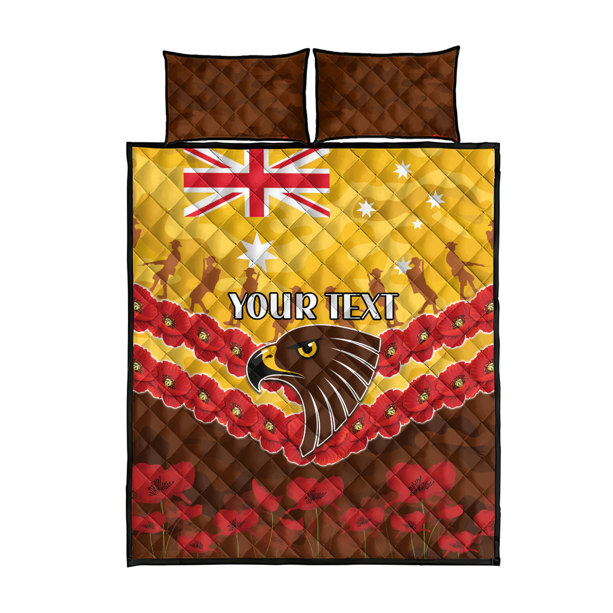 Custom Hawks Football Quilt Bed Set ANZAC Lest We Forget