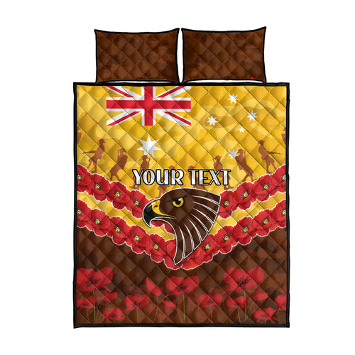 Custom Hawks Football Quilt Bed Set ANZAC Lest We Forget