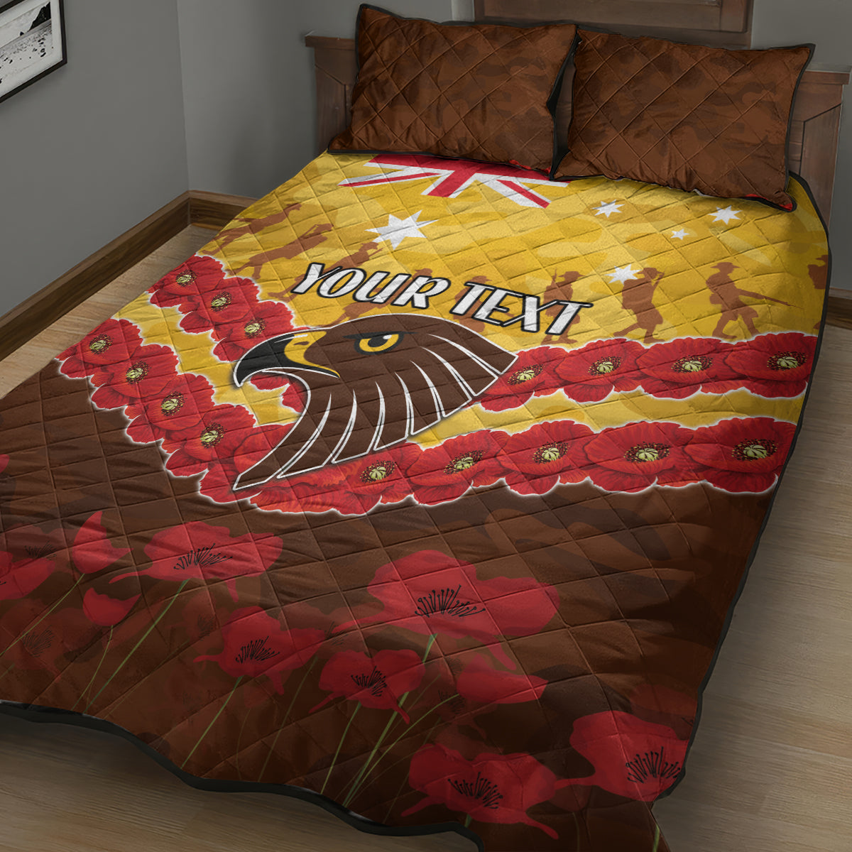 Custom Hawks Football Quilt Bed Set ANZAC Lest We Forget