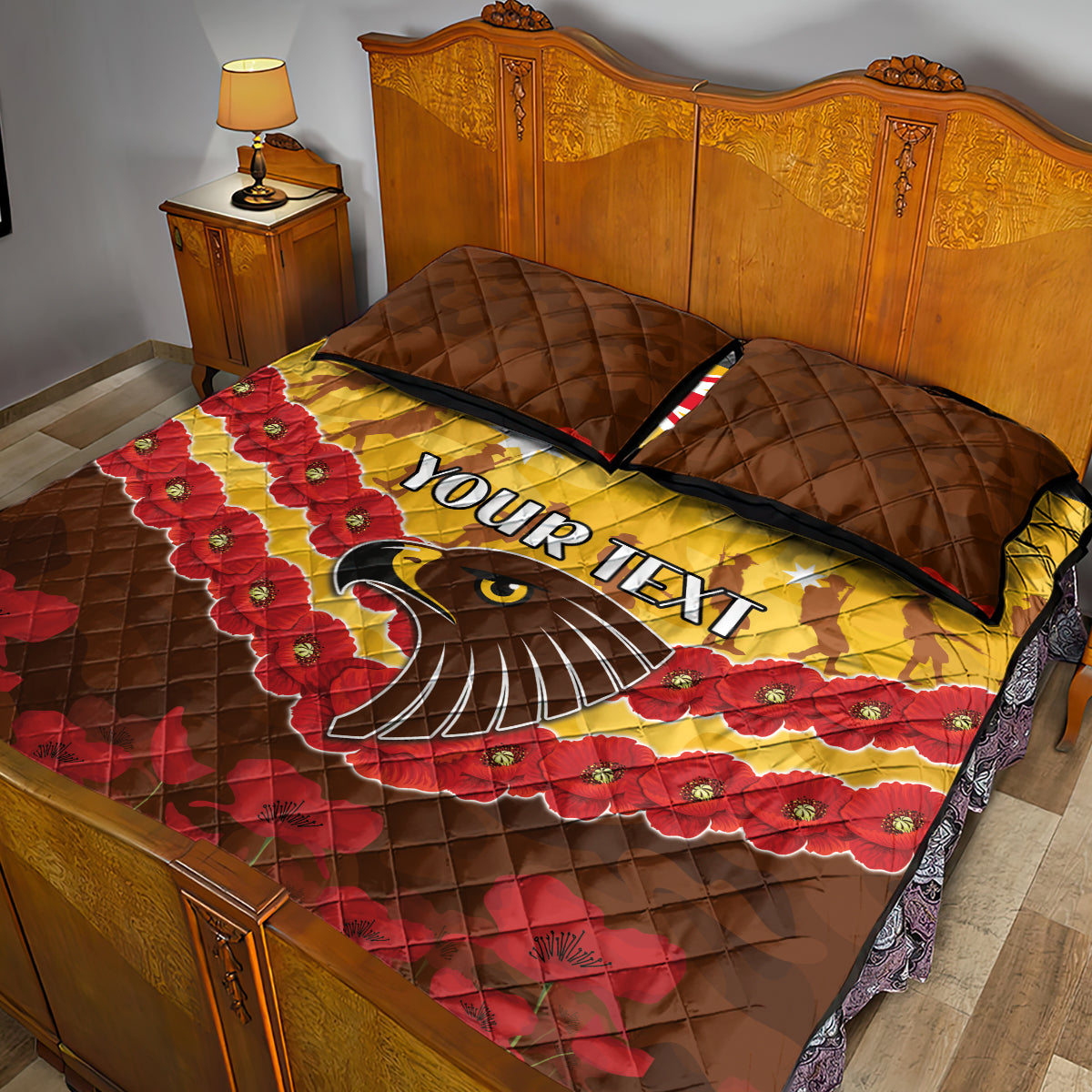 Custom Hawks Football Quilt Bed Set ANZAC Lest We Forget