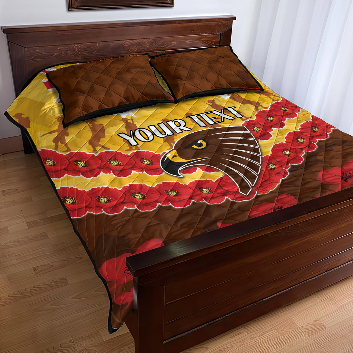 Custom Hawks Football Quilt Bed Set ANZAC Lest We Forget