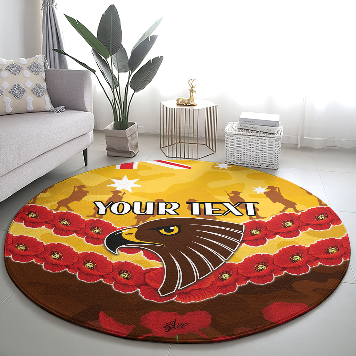 Custom Hawks Football Round Carpet ANZAC Lest We Forget