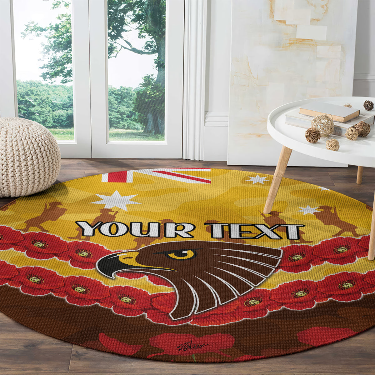 Custom Hawks Football Round Carpet ANZAC Lest We Forget