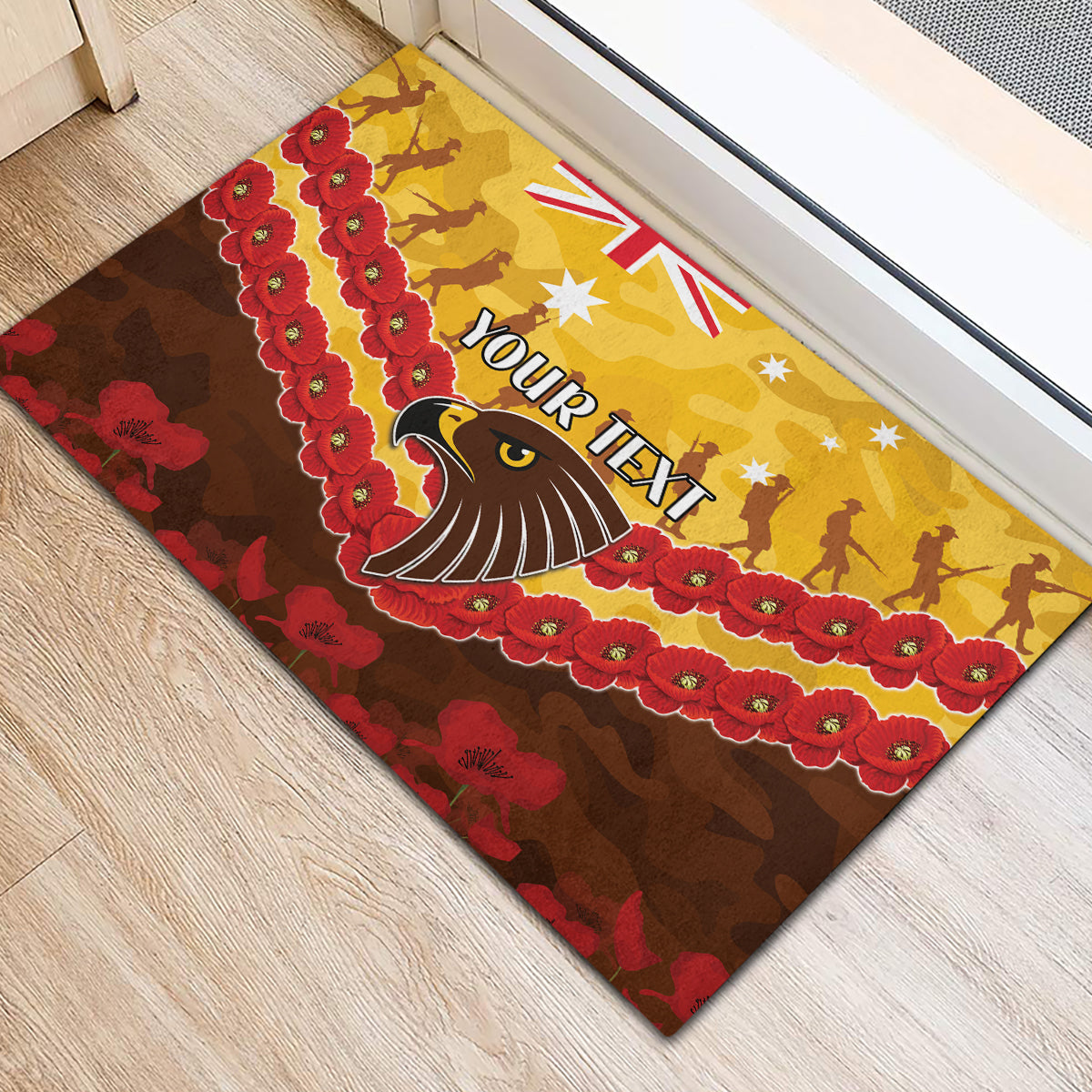 Custom Hawks Football Rubber Doormat ANZAC Lest We Forget
