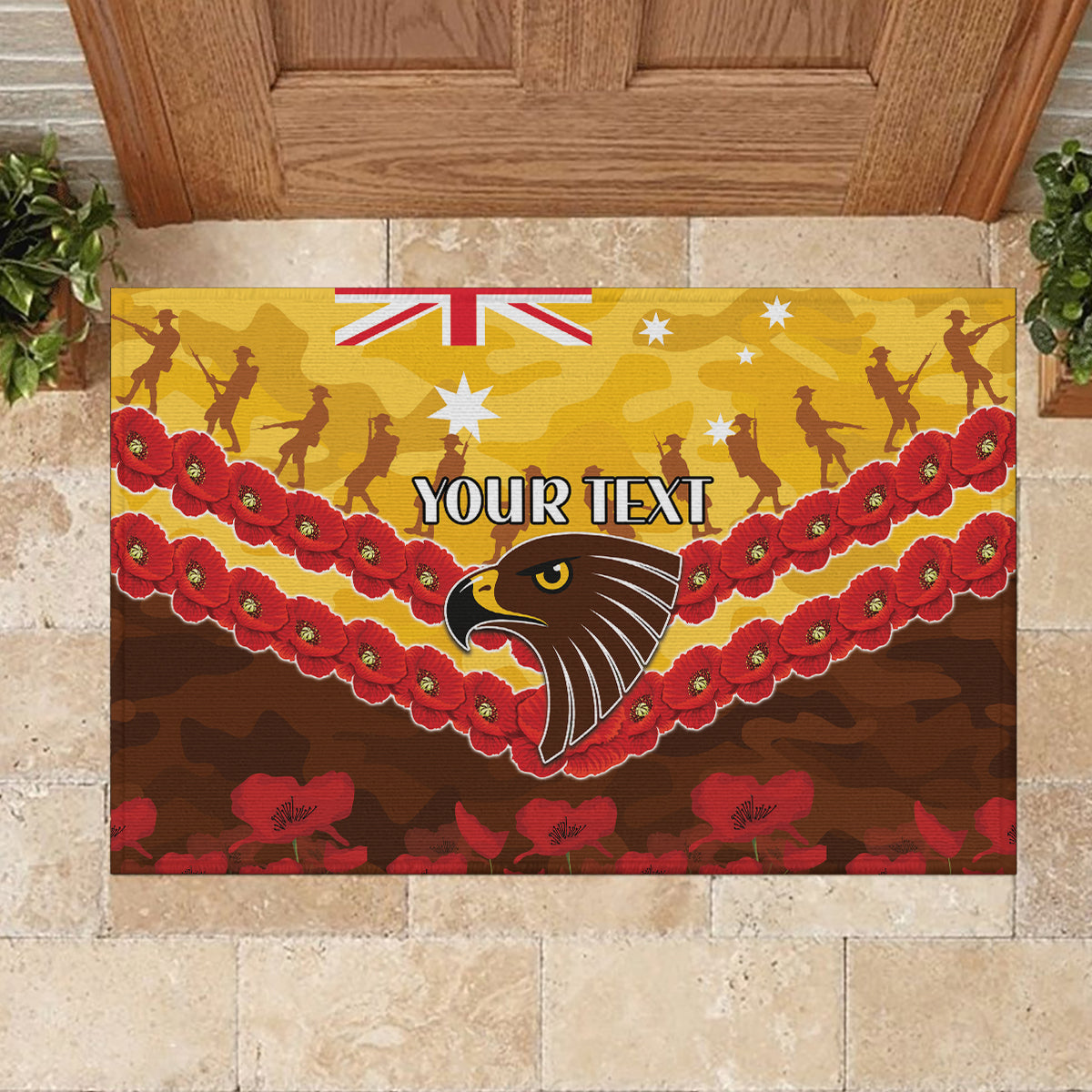 Custom Hawks Football Rubber Doormat ANZAC Lest We Forget