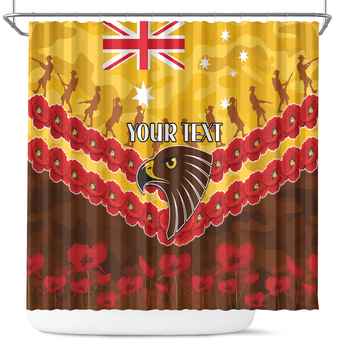 Custom Hawks Football Shower Curtain ANZAC Lest We Forget