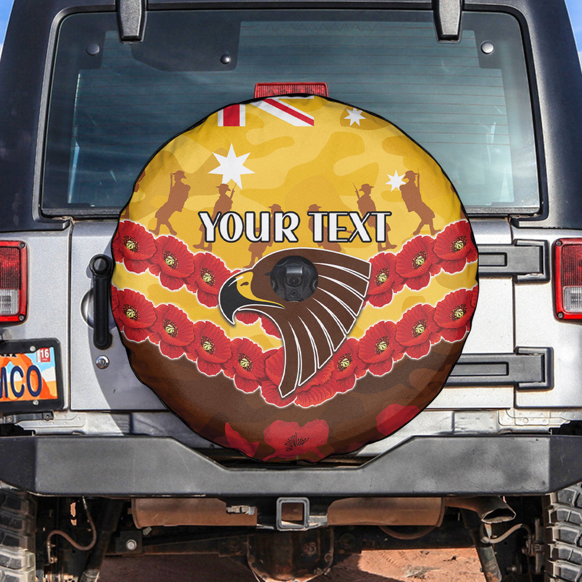 Custom Hawks Football Spare Tire Cover ANZAC Lest We Forget