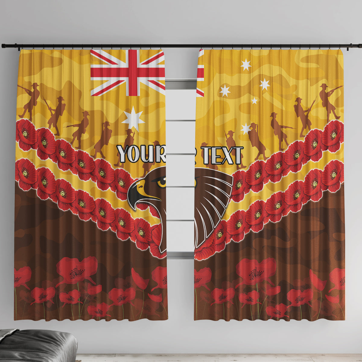 Custom Hawks Football Window Curtain ANZAC Lest We Forget