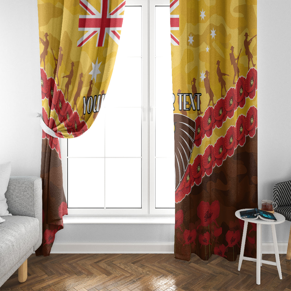 Custom Hawks Football Window Curtain ANZAC Lest We Forget