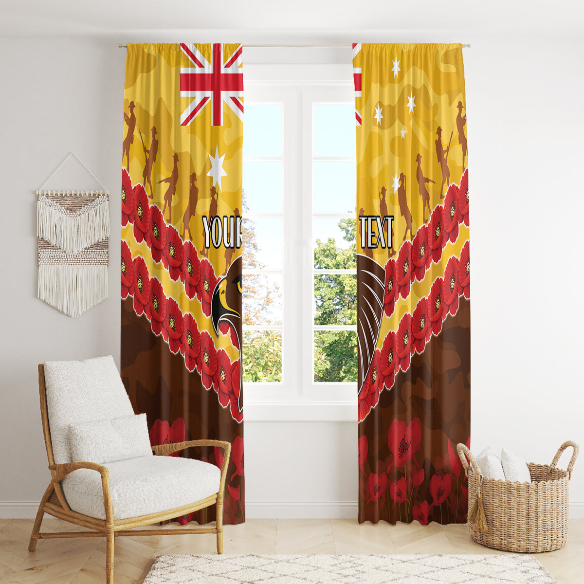 Custom Hawks Football Window Curtain ANZAC Lest We Forget