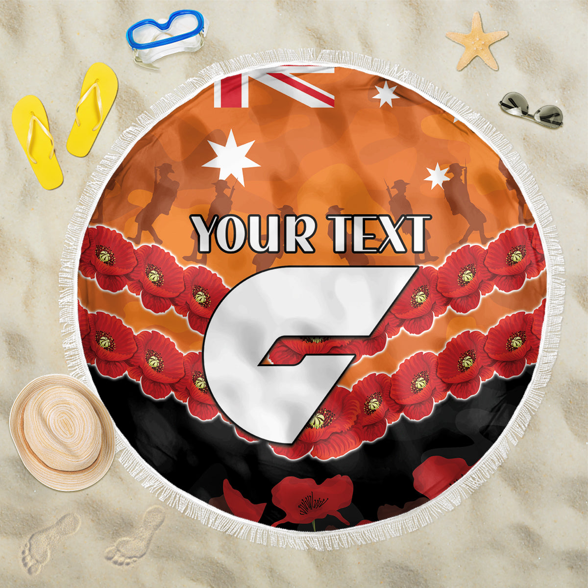 Custom Giants Football Beach Blanket ANZAC Lest We Forget