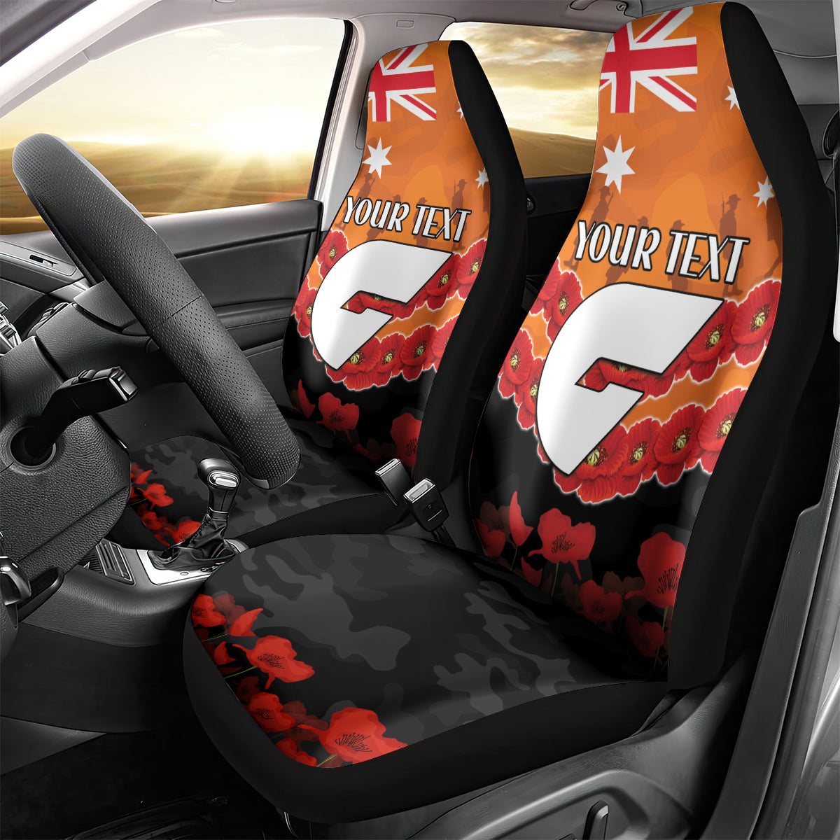 Custom Giants Football Car Seat Cover ANZAC Lest We Forget