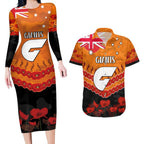 Custom Giants Football Couples Matching Long Sleeve Bodycon Dress and Hawaiian Shirt ANZAC Lest We Forget