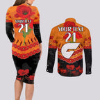 Custom Giants Football Couples Matching Long Sleeve Bodycon Dress and Long Sleeve Button Shirt ANZAC Lest We Forget
