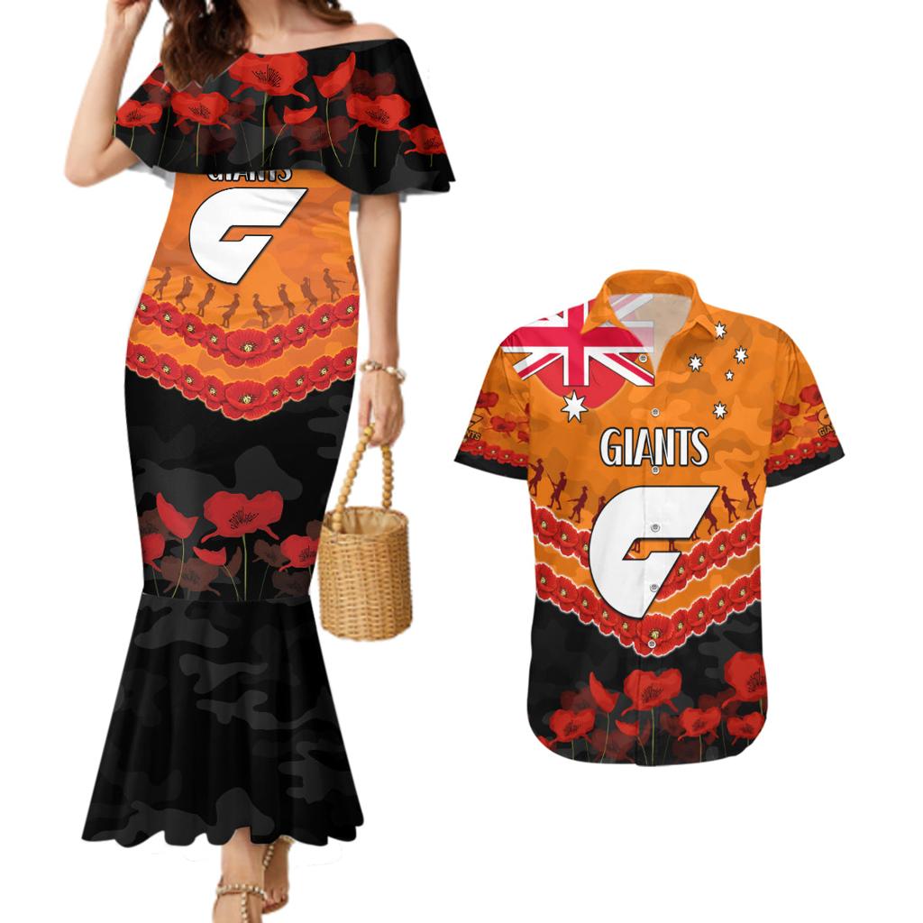 Custom Giants Football Couples Matching Mermaid Dress and Hawaiian Shirt ANZAC Lest We Forget