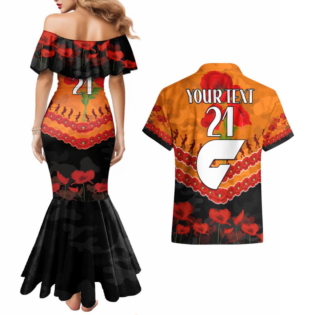 Custom Giants Football Couples Matching Mermaid Dress and Hawaiian Shirt ANZAC Lest We Forget