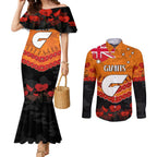Custom Giants Football Couples Matching Mermaid Dress and Long Sleeve Button Shirt ANZAC Lest We Forget