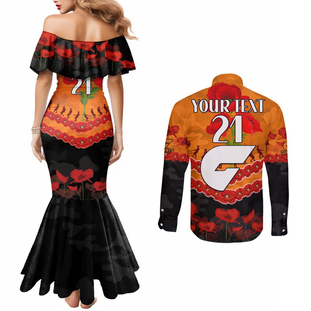 Custom Giants Football Couples Matching Mermaid Dress and Long Sleeve Button Shirt ANZAC Lest We Forget