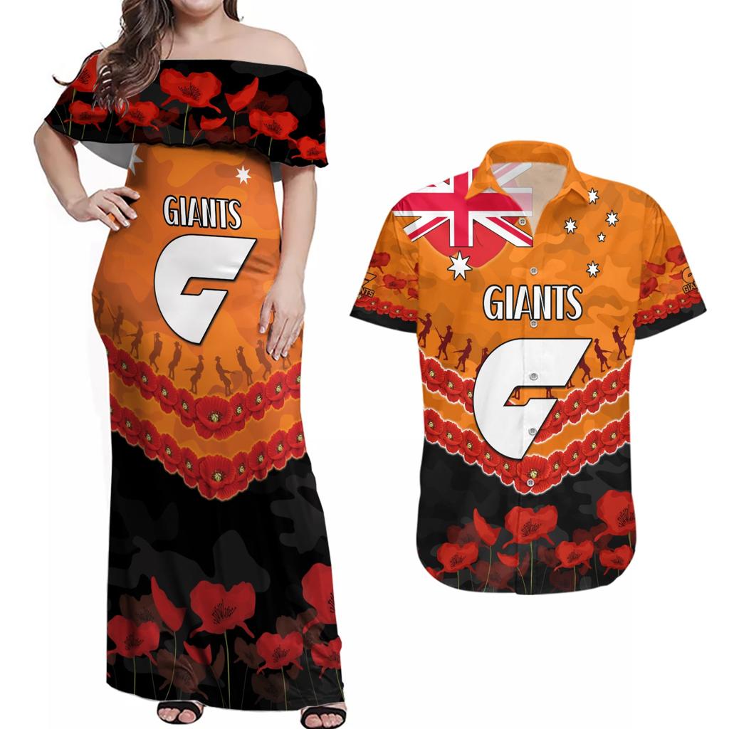 Custom Giants Football Couples Matching Off Shoulder Maxi Dress and Hawaiian Shirt ANZAC Lest We Forget