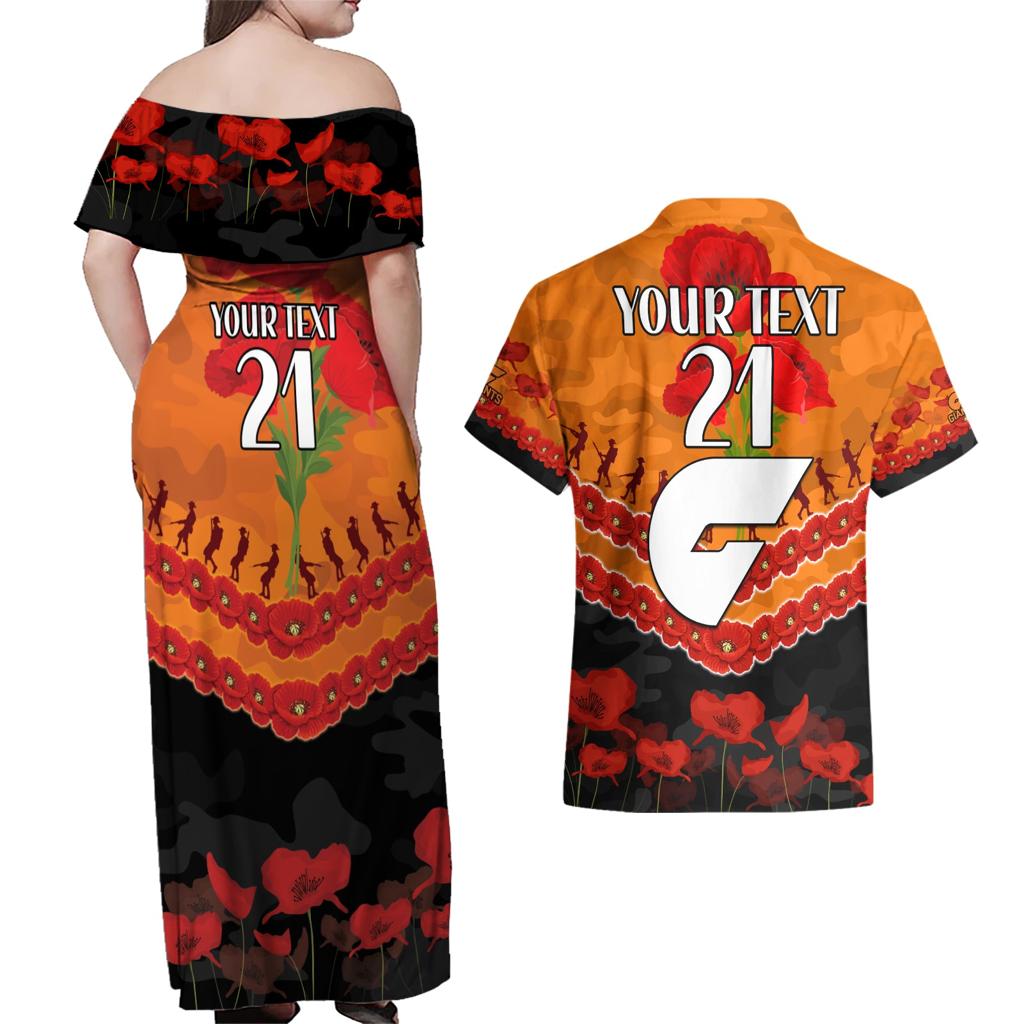 Custom Giants Football Couples Matching Off Shoulder Maxi Dress and Hawaiian Shirt ANZAC Lest We Forget