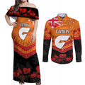 Custom Giants Football Couples Matching Off Shoulder Maxi Dress and Long Sleeve Button Shirt ANZAC Lest We Forget
