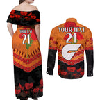 Custom Giants Football Couples Matching Off Shoulder Maxi Dress and Long Sleeve Button Shirt ANZAC Lest We Forget
