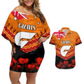Custom Giants Football Couples Matching Off Shoulder Short Dress and Hawaiian Shirt ANZAC Lest We Forget