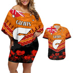 Custom Giants Football Couples Matching Off Shoulder Short Dress and Hawaiian Shirt ANZAC Lest We Forget