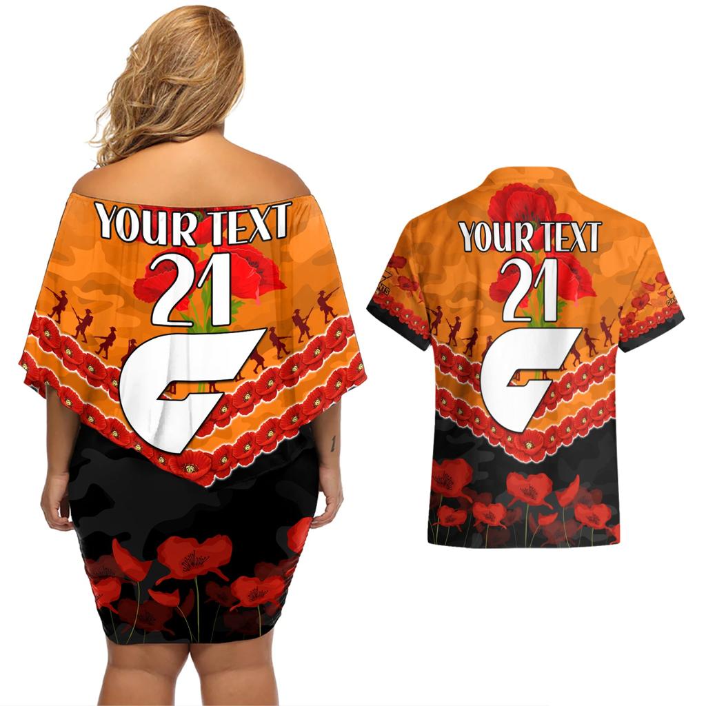 Custom Giants Football Couples Matching Off Shoulder Short Dress and Hawaiian Shirt ANZAC Lest We Forget