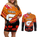 Custom Giants Football Couples Matching Off Shoulder Short Dress and Long Sleeve Button Shirt ANZAC Lest We Forget
